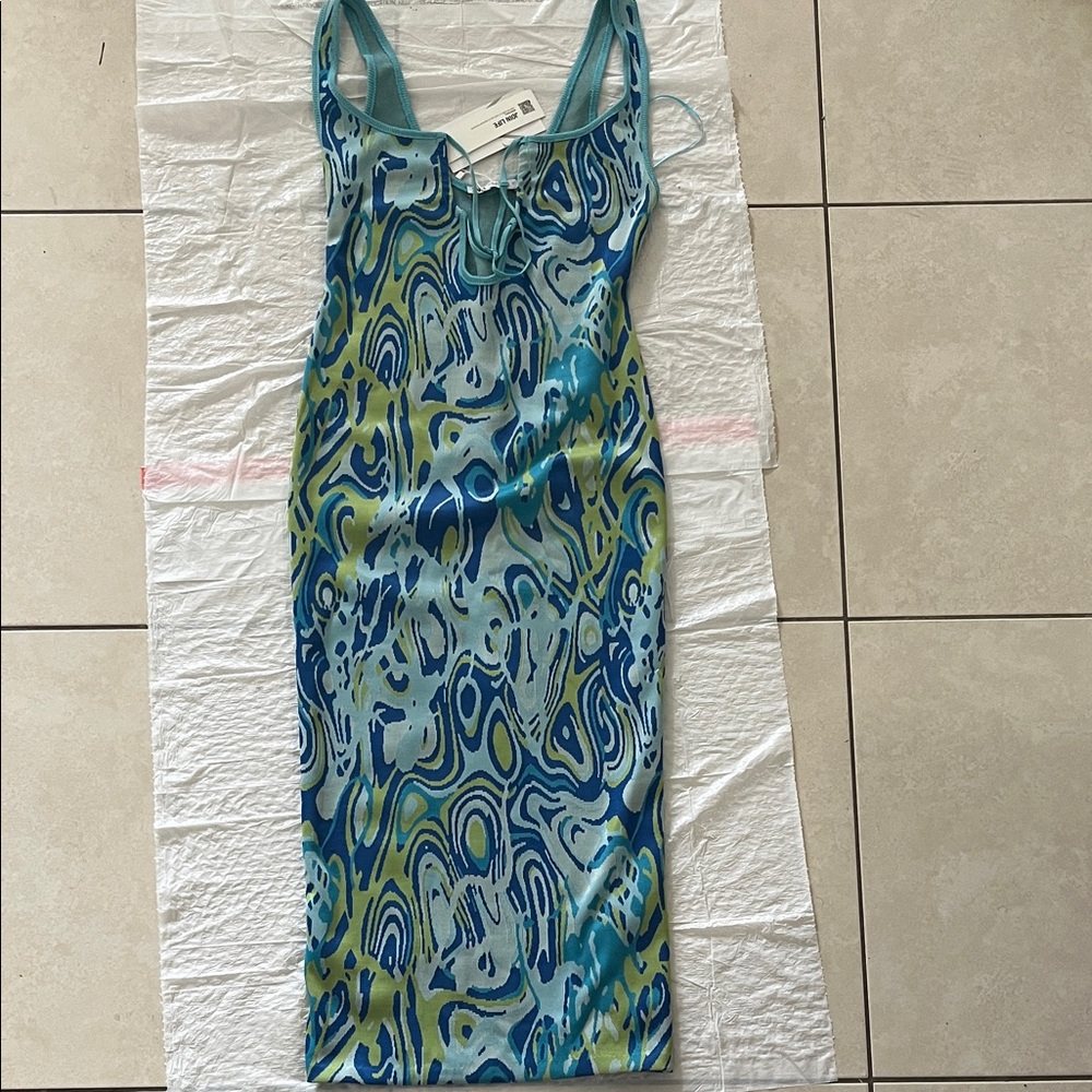 Zara Blue and Green Abstract Midi Dress